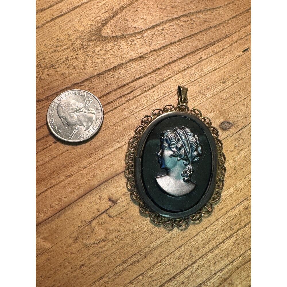 Vintage Black Cameo Pendant Victorian Gothic Style Necklace Charm